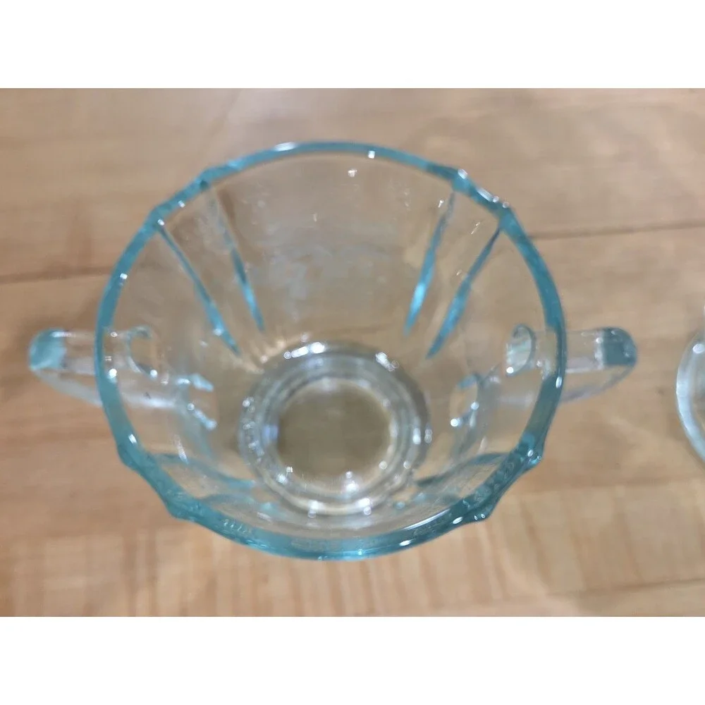 Vintage Indiana Glass Recollection Teal Madrid Creamer and Sugar Set